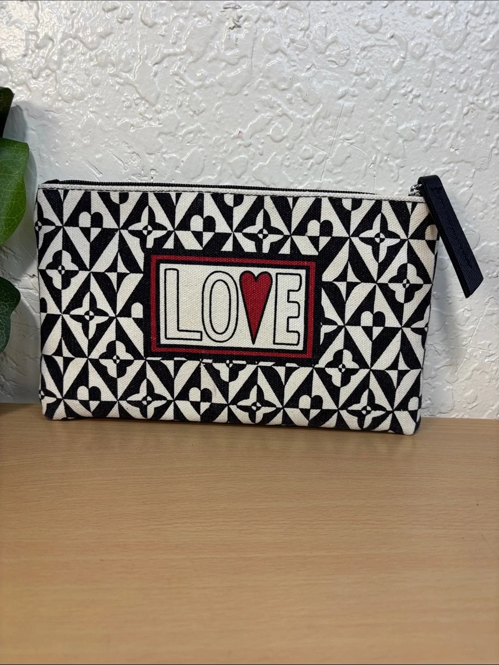 Brighton Black & Cream LOVE Pattern Canvas Wristlet